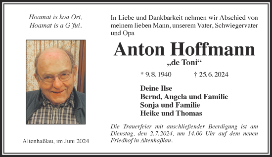 Traueranzeige von Anton Hoffmann von Gelnhäuser Neue Zeitung