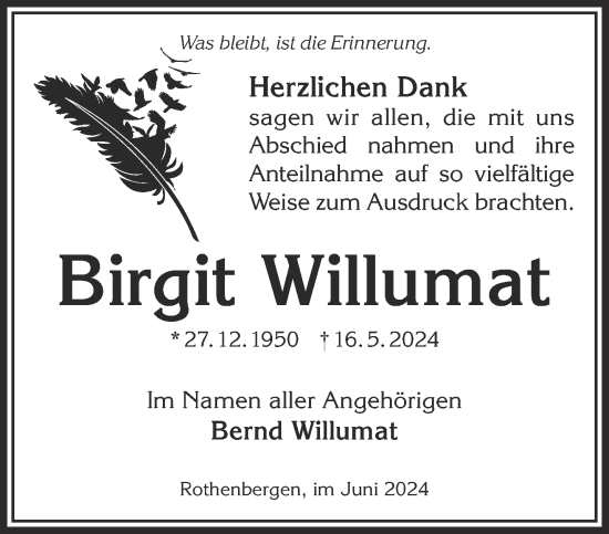 Traueranzeige von Birgit Willumat von Gelnhäuser Neue Zeitung