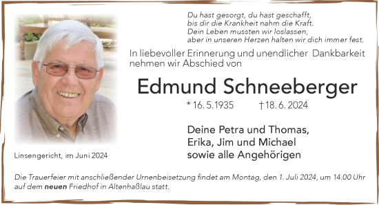 Traueranzeige von Edmund Schneeberger von Mittelhessen-Bote