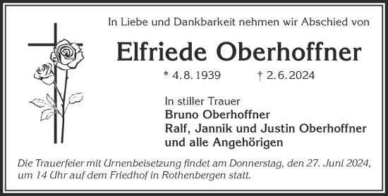 Traueranzeige von Elfriede Oberhoffner von Gelnhäuser Neue Zeitung