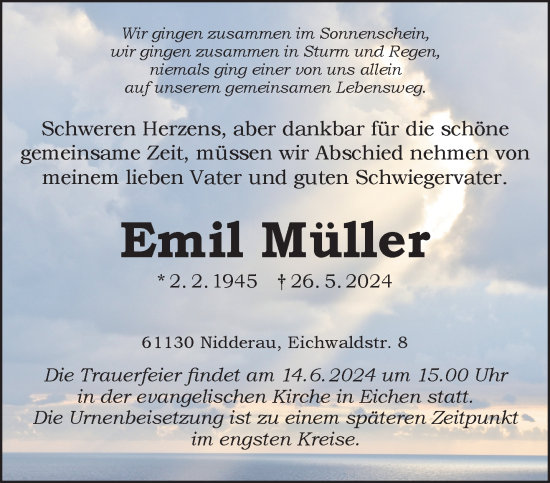 Traueranzeige von Emil Müller von Mittelhessen-Bote