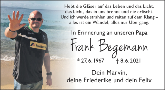 Traueranzeige von Frank Begemann von Gelnhäuser Neue Zeitung