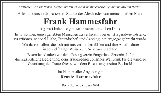 Traueranzeige von Frank Hammesfahr von Gelnhäuser Neue Zeitung