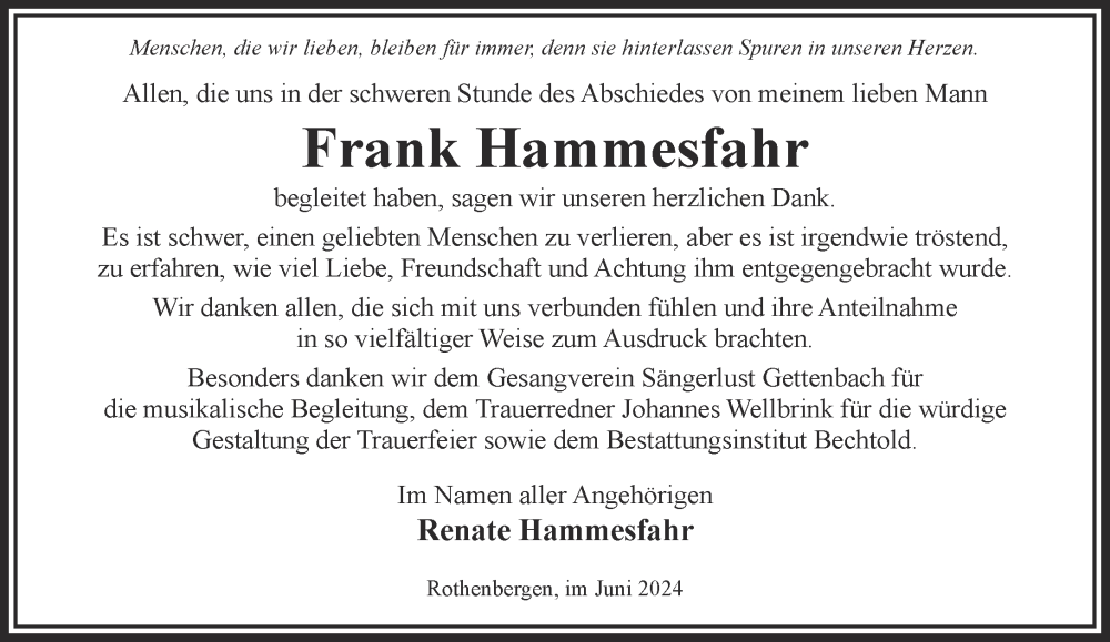  Traueranzeige für Frank Hammesfahr vom 15.06.2024 aus Gelnhäuser Neue Zeitung