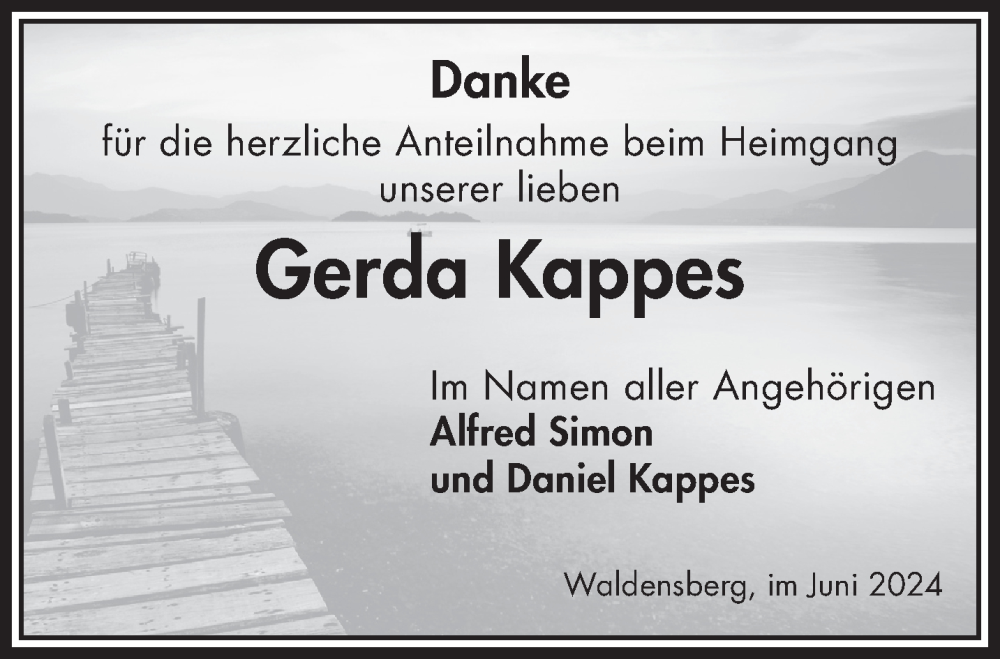  Traueranzeige für Gerda Kappes vom 15.06.2024 aus Gelnhäuser Neue Zeitung