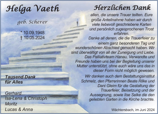 Traueranzeige von Helga Vaeth von Gelnhäuser Neue Zeitung