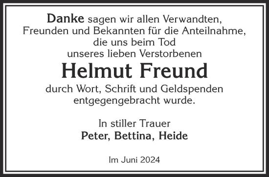 Traueranzeige von Helmut Freund von Gelnhäuser Neue Zeitung