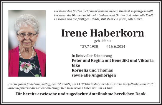 Traueranzeige von Irene Haberkorn von Gelnhäuser Neue Zeitung