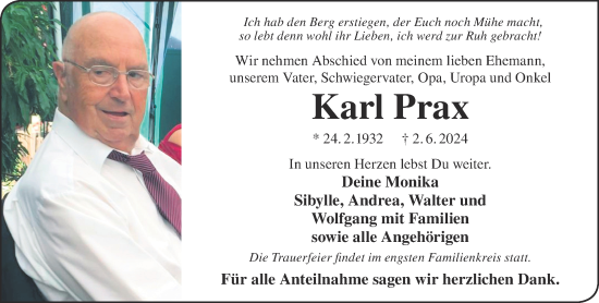 Traueranzeige von Karl Prax von Gelnhäuser Neue Zeitung