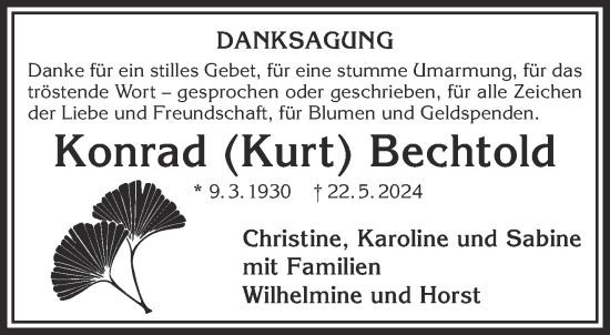 Traueranzeige von Konrad  Bechtold von Gelnhäuser Neue Zeitung