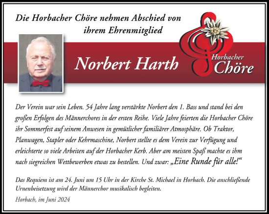 Traueranzeige von Norbert Harth von Gelnhäuser Neue Zeitung
