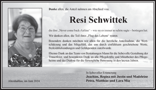 Traueranzeige von Resi Schwittek von Gelnhäuser Neue Zeitung