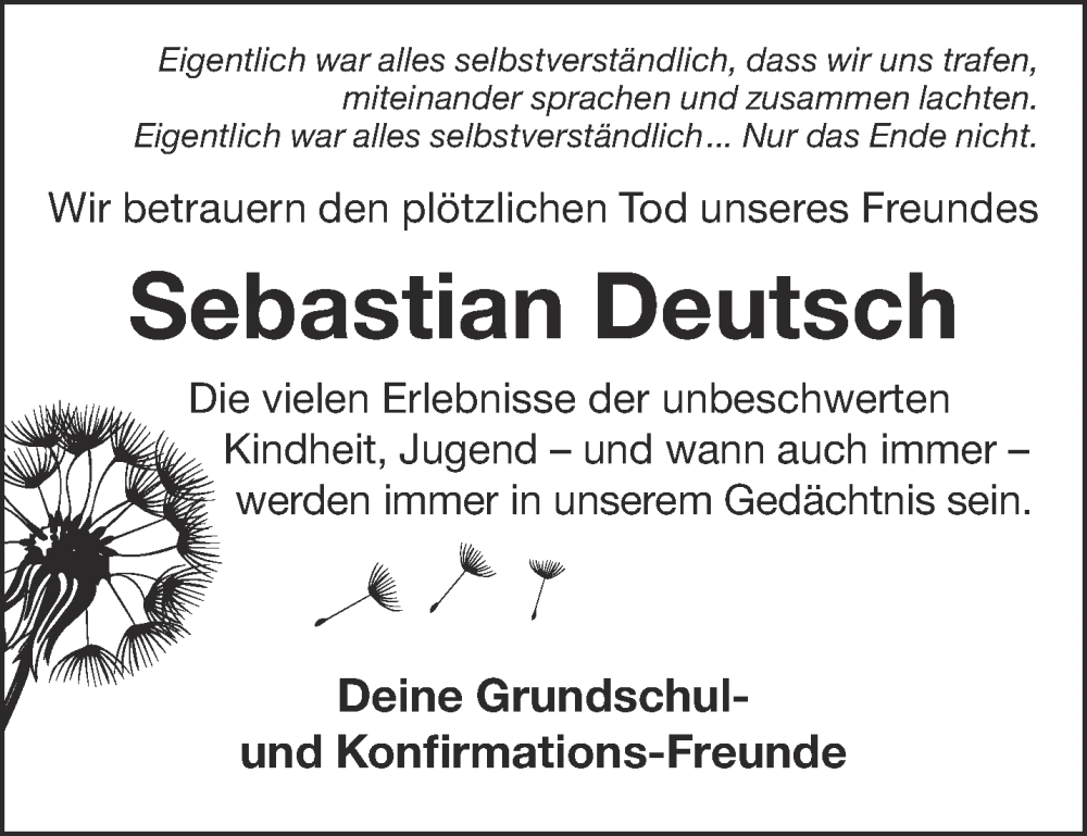  Traueranzeige für Sebastian Deutsch vom 15.06.2024 aus Gelnhäuser Neue Zeitung
