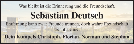 Traueranzeige von Sebastian Deutsch von Gelnhäuser Neue Zeitung