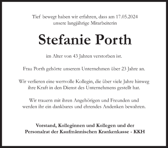 Traueranzeige von Stefanie Porth von Gelnhäuser Neue Zeitung