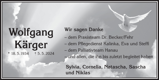 Traueranzeige von Wolfgang Kärger von Gelnhäuser Neue Zeitung