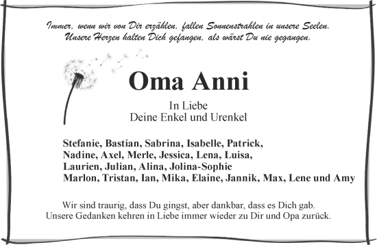 Traueranzeige von Anni Habenstein von Gelnhäuser Neue Zeitung