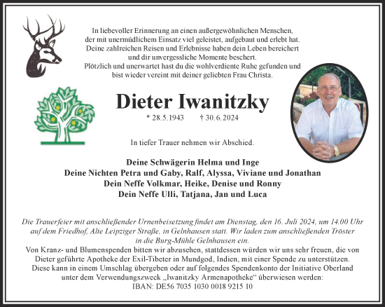 Traueranzeige von Dieter Iwanitzky von Gelnhäuser Neue Zeitung