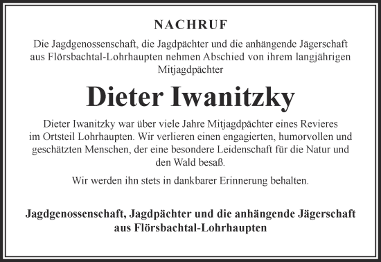 Traueranzeige von Dieter Iwanitzky von Gelnhäuser Neue Zeitung