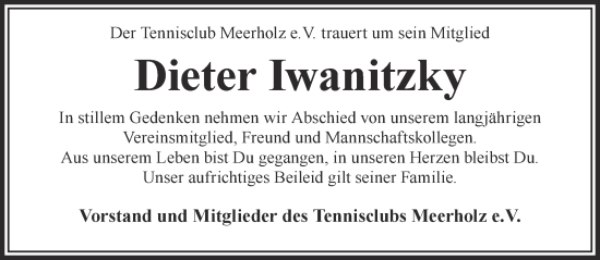 Traueranzeige von Dieter Iwanitzky von Gelnhäuser Neue Zeitung