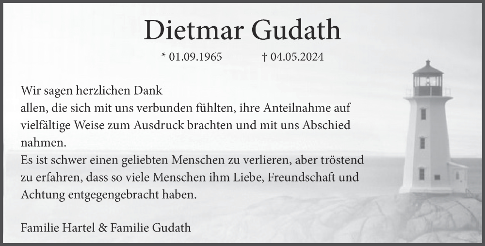  Traueranzeige für Dietmar Gudath vom 06.07.2024 aus Gelnhäuser Neue Zeitung