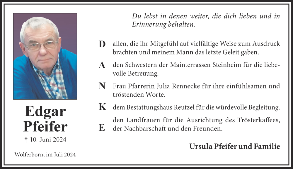  Traueranzeige für Edgar Pfeifer vom 20.07.2024 aus Gelnhäuser Neue Zeitung