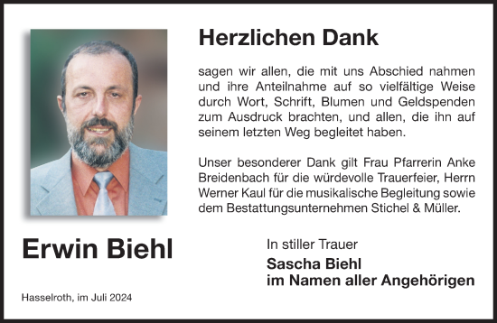 Traueranzeige von Erwin Biehl von Mittelhessen-Bote