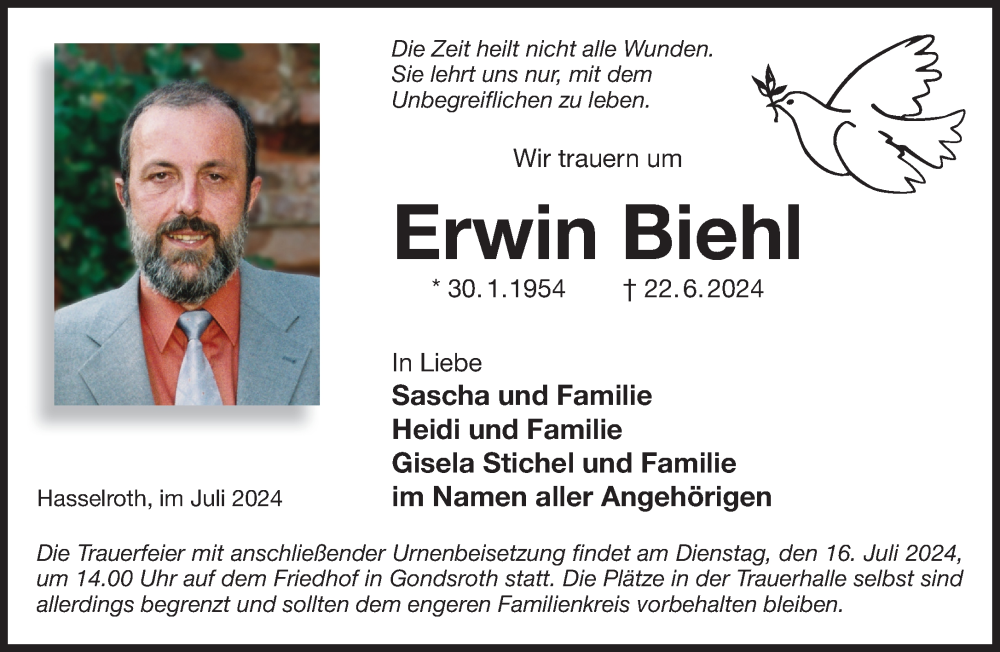 Traueranzeige für Erwin Biehl vom 06.07.2024 aus Mittelhessen-Bote