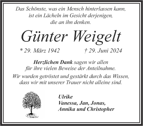 Traueranzeige von Günter Weigelt von Gelnhäuser Neue Zeitung