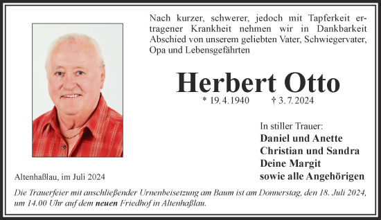 Traueranzeige von Herbert Otto von Gelnhäuser Neue Zeitung