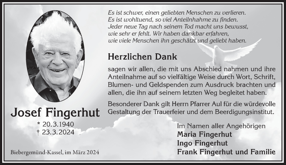  Traueranzeige für Josef Fingerhut vom 06.07.2024 aus Gelnhäuser Neue Zeitung