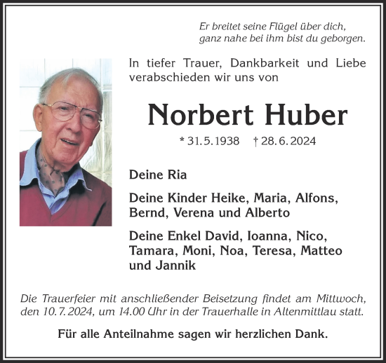 Traueranzeige von Norbert Huber von Gelnhäuser Neue Zeitung
