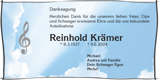 Traueranzeige von Reinhold Krämer von Gelnhäuser Neue Zeitung