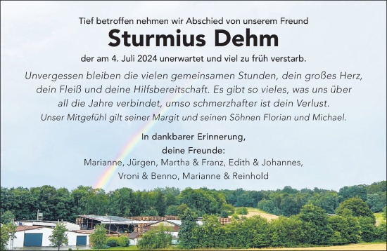 Traueranzeige von Sturmius Dehm von Gelnhäuser Neue Zeitung