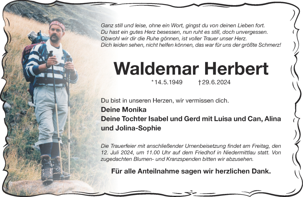  Traueranzeige für Waldemar Herbert vom 06.07.2024 aus Gelnhäuser Neue Zeitung