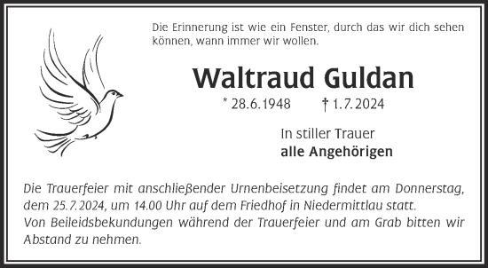 Traueranzeige von Waltraud Guldan von Mittelhessen-Bote
