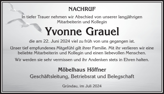 Traueranzeige von Yvonne Grauei von Mittelhessen-Bote