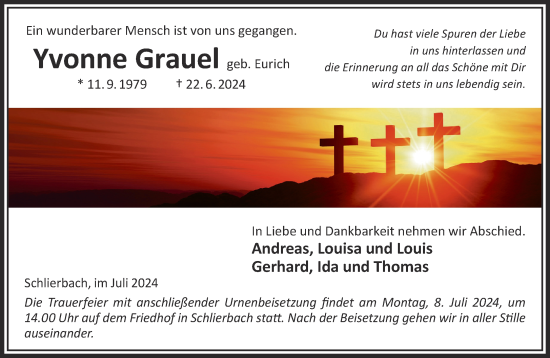 Traueranzeige von Yvonne Grauel von Gelnhäuser Neue Zeitung