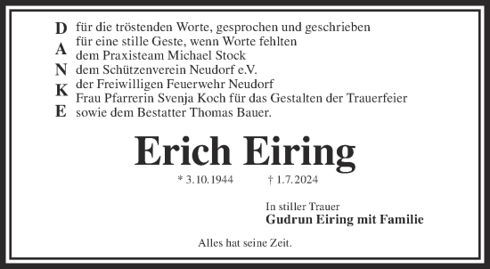 Traueranzeige von Erich Eiring von Gelnhäuser Neue Zeitung