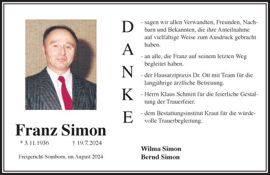 Traueranzeige von Franz Simon von Gelnhäuser Neue Zeitung