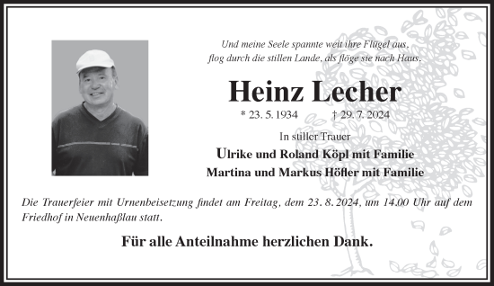 Traueranzeige von Heinz Lecke von Gelnhäuser Neue Zeitung