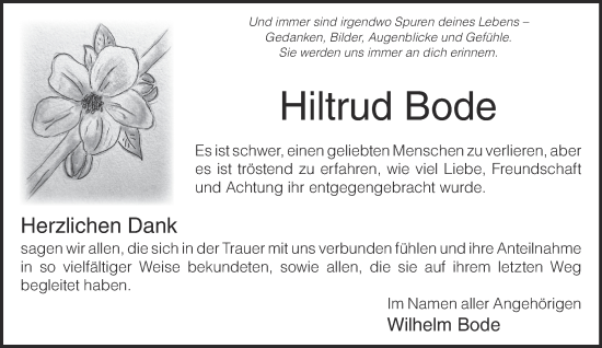 Traueranzeige von Hiltrud Bode von Gelnhäuser Neue Zeitung