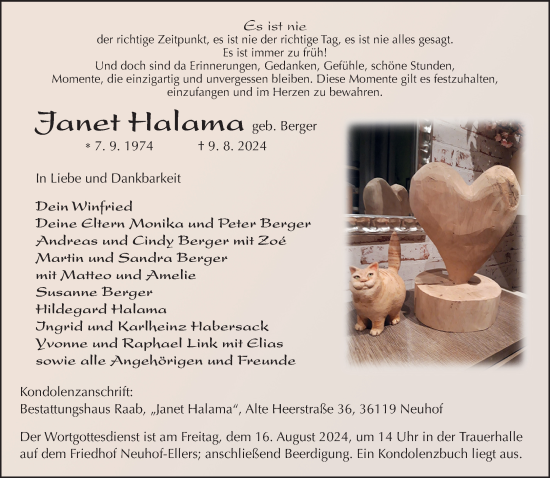 Traueranzeige von Janet Halama von Gelnhäuser Neue Zeitung
