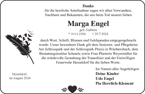 Traueranzeige von Marga Engel von Gelnhäuser Neue Zeitung