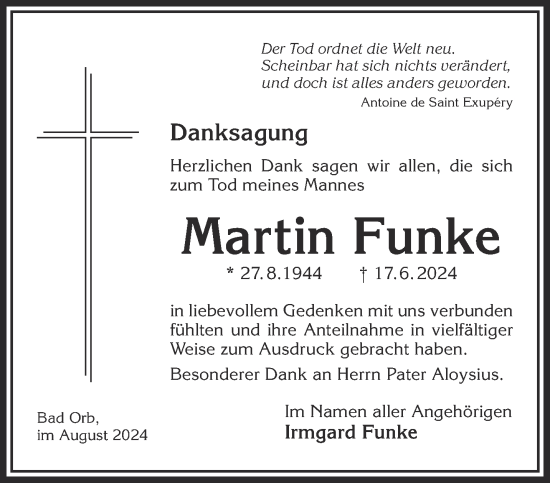 Traueranzeige von Martin Funke von Gelnhäuser Neue Zeitung