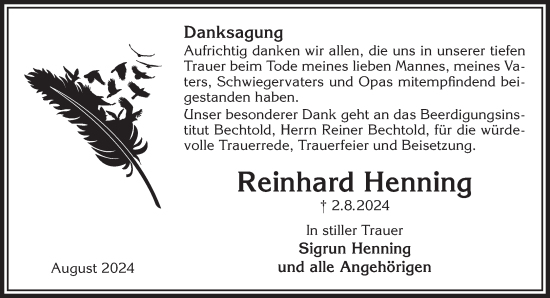 Traueranzeige von Reinhard Henning von Gelnhäuser Neue Zeitung