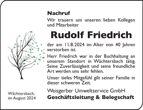 Traueranzeige von Rudolf Friedrich von Mittelhessen-Bote