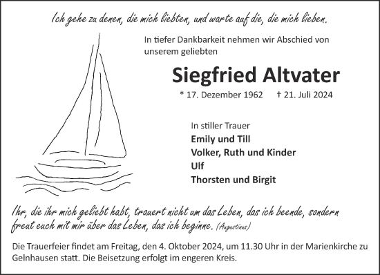 Traueranzeige von Siegfried Altvater von Gelnhäuser Neue Zeitung