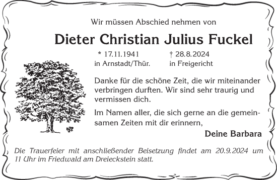 Traueranzeige von Dieter Christian Julius  Fuckel von Gelnhäuser Neue Zeitung