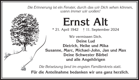 Traueranzeige von Ernst Alt von Gelnhäuser Neue Zeitung